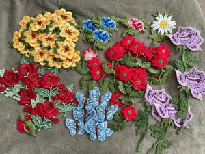 Vintage Huge PATCH Lot of 77 FLORAL & Butterfly Embroidered PATCHES - Picture 1 of 3