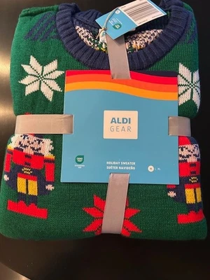 Novo com etiquetas Aldi Gear 2025 Natal feriado verde suéter quebra-nozes tamanho médio - Imagem 1 de 4