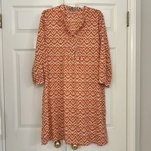 Damen Gap Langarm Kleid orange und weiß knielang Größe L - Bild 1 von 6