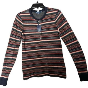 Ralph Lauren Men's Striped Henley Shirt Waffle Knit Thermal Size M NEW - Picture 1 of 3