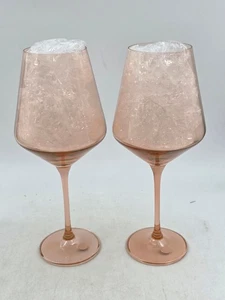 2 vasos de vino de color Estelle color rosa rubor • 91/2" de alto ~ IOB ~ firmados - Imagen 1 de 7
