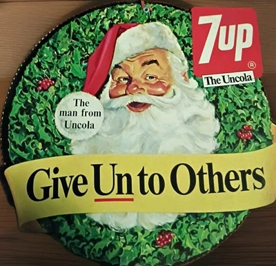 ADORNO DE CARTÓN NAVIDAD SANTA VINTAGE 7UP. Años 60. RARO. 10" DOBLE CARA Foto 1 de 4