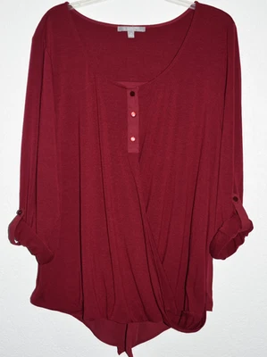 Colección NY 2x Top Elástico Manga Larga Pestaña Enrollable Cortina Frontal Popover Merlot Foto 1 de 4