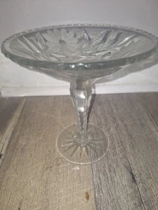Antique American Brilliant Cut Clear Crystal Round Pedestal Compote Flowers H - Picture 1 of 5