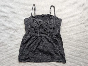 Torrid Top Womens 1X Black Swiss Dot Cami Babydoll Peplum Cotton Sleeveless - Picture 1 of 8