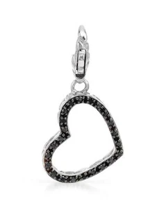 HELLMUTH CROCO STYLE 925 SILVER & DIAMONDS HEART NECKLACE BRACELET PENDANT CHARM - Picture 1 of 3