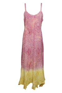 Pink Tie Dye Maxi Dress Embroidered Printed Sleeveless Beach Tank Dresses SM