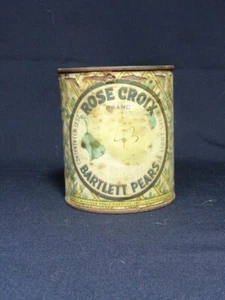 RARE Rose Croix Bartlett Pears Vintage Tin Can Michigan Fruit Canners Benton Hbr - Picture 1 of 8