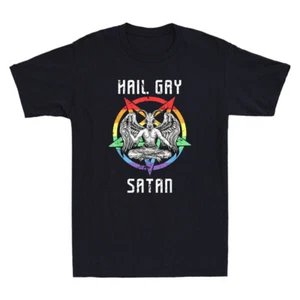 Hail Gay Satan LGBT Support Lesbian Goth Gay Pride Baphomet Retro Unisex T-Shirt - Picture 1 of 8