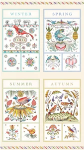 Primavera Verano Otoño Invierno Temporadas Pájaro Rojo Gallo Acolchado Tela Panel 24" - Imagen 1 de 2