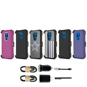 Bundle+For Moto G Play 2021 Shockproof Belt Clip Holster Defender Rugged Screen - Picture 1 of 38