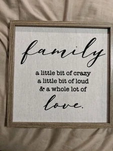 Family Country Primitive Farm House Sign Burlap Wooden Frame Print Wall Hanging - Picture 1 of 3