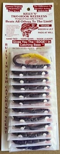 Kelly Two Hook Weedless plastic worm *NEW* Purple Yellow *card of 12 - Picture 1 of 1