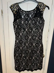 Chi Chi Size 8 Nude And Black Lace Embellished Lined Mini Party Dress Size 8 - Picture 1 of 8
