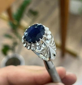 10 Carats Blue Sapphire Ring Natural Sapphire Stone Men Ring 925 Silver Neelam - Picture 1 of 3