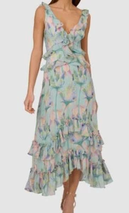 Adrianna Papell Women's Green Floral Chiffon V-Neck Sleeveless Dress Size 4 - Picture 1 of 2
