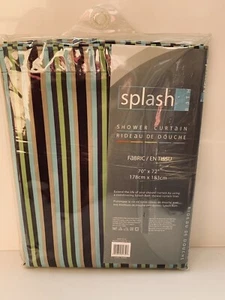 Splash Bath Fabric Vertical Stripe Shower Curtain 70" x 72" Blue Tan Green NEW - Picture 1 of 3
