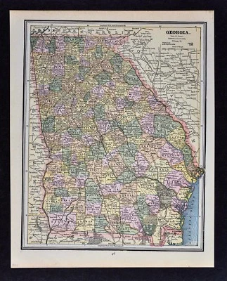 1891 Cram Map - Georgia Atlanta Athens Columbus Augusta Savannah Dalton Rome GA - Image 1 of 2