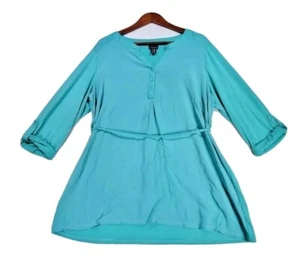 Oh Baby By Motherhood Teal Green Roll Tab Sleeve Henley Button Rear Tie Tunic XL - Picture 1 of 3