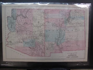 Mitchell Antique Hand Colored Map County Township Arizona New Mexico AZ NM 1880 - Picture 1 of 3