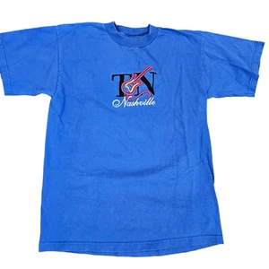 Vintage 90s Nashville Embroidered Tshirt Music Guitar Cotton Size Small Medium - Picture 1 of 8