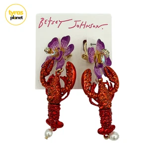Pendientes colgantes Betsey Johnson orquídea y langosta con cristales y perlas - Imagen 1 de 2