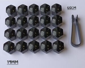 19mm Black Wheel Nut Bolt Covers Universal Gloss 20PCS 