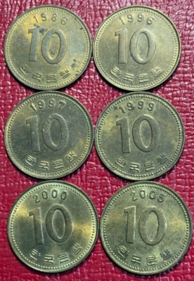LOT 6 HIGH GRADE SOUTH KOREA 10 WON COINS-1986,1996,1997,1999,2000,2005-APR303 - Image 1 of 2