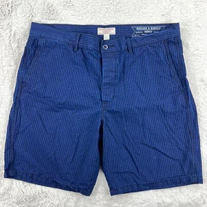 Wallace & Barnes Shorts Mens 34 Indigo Blue Striped Check Cotton Button Fly READ - Imagen 1 de 12