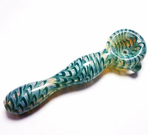Handblown Pipe Green Abstract Art Glass Smoking Spoon Bowl Collectible UKRAINE - Picture 1 of 1