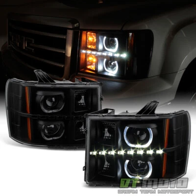 Faros proyectores LED halo para GMC Sierra 1500 2500 2007-2013 Blk Smoke Foto 1 de 4