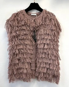 Nueva con etiquetas Chaqueta Sin Mangas Brunello Cucinelli Rosa Rubor Cuello Redondo Flecos L 8 - Imagen 1 de 9