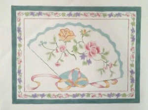 ROSALIE PETERS needlepoint HP handpaint canvas Floral Fan pillow P242 18m 16x12 - Picture 1 of 4