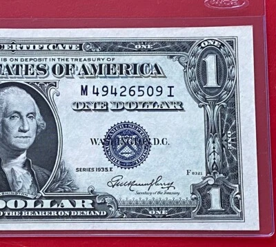 $1 1935-E (M-I Block )  BLUE SEAL SILVER CERTIFICATE CU. - Image 1 of 3