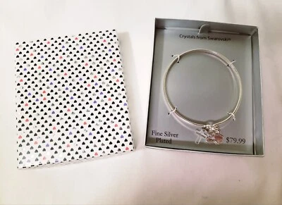 Swarovski Crystal Cross Silver Plate Angel Charm Bangle Bracelet Brilliance NEW - Image 1 of 3