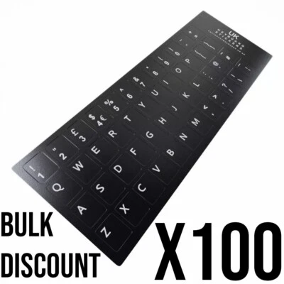 100 X UK ENGLISH KEYBOARD STICKERS Black QWERTY Keyboard Desktop Laptop Computer - Image 1 of 4