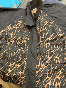 Harley Davidson Men's Black w/ Flame Design Full-Zip Windbreaker Jacket - Sz M - Picture 1 of 5