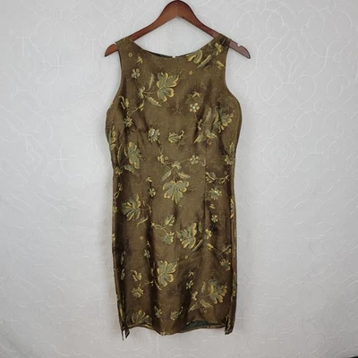 VTG Liz Claiborne Silk Dress Womens 12 Brown Sequin Beaded Floral Fairy Sheath - Image 1 of 4
