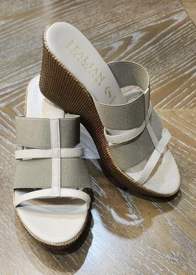 Italian Shoemakers High Wedge Slip On Sandals Women's Size 9 Taupe/Beige Heels - Image 1 of 4