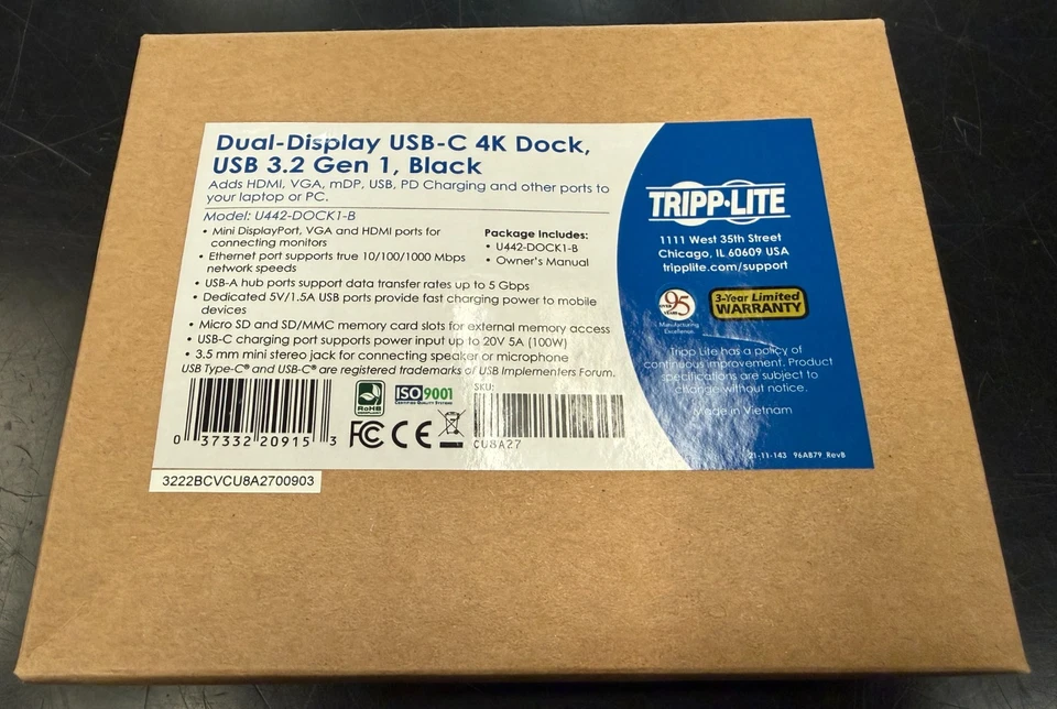 Tripp-Lite U442-DOCK1 USB 3.1 Gen 1 USB-C Docking Station. NEW - Image 1 of 1