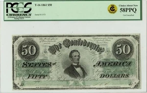 1862 T-50 $50 Confederate CSA PCGS Currency AU58 PPQ GCC Gold - Picture 1 of 2