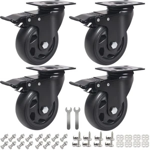 4 Inch Caster Wheels 3000Lbs Heavy Duty Casters Set of 4 with Brake, No Noise Po - Picture 1 of 7