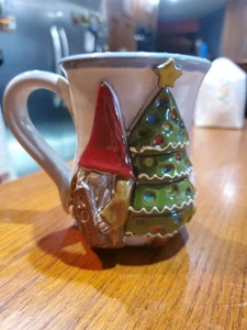 Vintage Mudworks USA Pottery Handcrafted Blue Gnome With Tree Coffee Mug - Picture 1 of 8