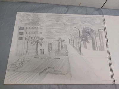 Lápiz de paisaje urbano tropical o boceto de carbón estudio de arte estudiantil 24" X 18" Foto 1 de 4