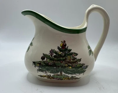 Spode Christmas Tree Creamer with Green Trim England Holiday S3324 Y - Image 1 of 2