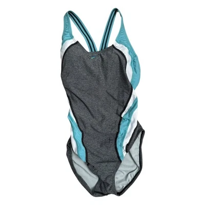 Speedo Quantum Fusion Splice One Piece Swimsuit UPF Gray Blue Women's Size 8 NWT - Image 1 of 4