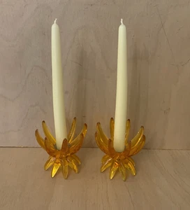Vintage Orange Lucite - Friedel Ges Gesch - Lotus Starburst Kerzenhalter (Paar) - Bild 1 von 8