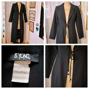 Vintage 90s Y2K B'YOND Mod Black Long Tie Front Duster Coat Whimsigoth Witch S - Bild 1 von 9