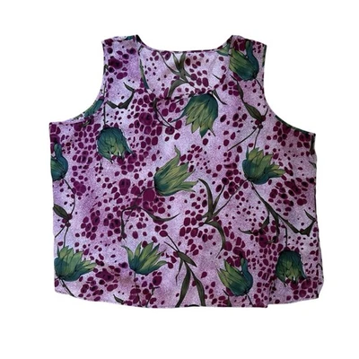 Purple Floral Women’s Lightweight Chiffon Summer Tank Top Size 30W / 5X - Image 1 of 4