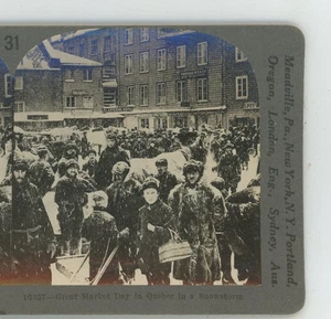 Großer Markttag Quebec im Schneesturm Kanada Keystone Stereoview - Bild 1 von 2